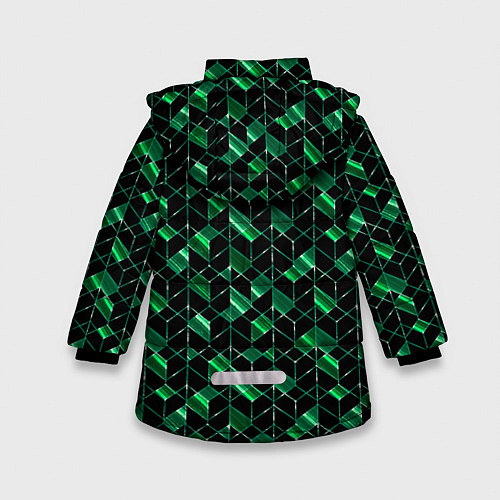Зимняя куртка для девочки Геометрический узор, зеленые фигуры на черном / 3D-Черный – фото 2