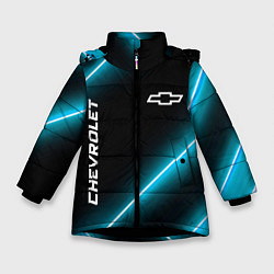 Куртка зимняя для девочки Chevrolet неоновые лампы, цвет: 3D-черный