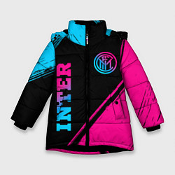 Куртка зимняя для девочки Inter - neon gradient: символ и надпись вертикальн, цвет: 3D-черный