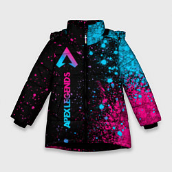 Куртка зимняя для девочки Apex Legends - neon gradient: по-вертикали, цвет: 3D-черный
