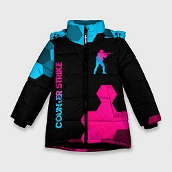 Зимняя куртка для девочки Counter Strike - neon gradient: символ и надпись в
