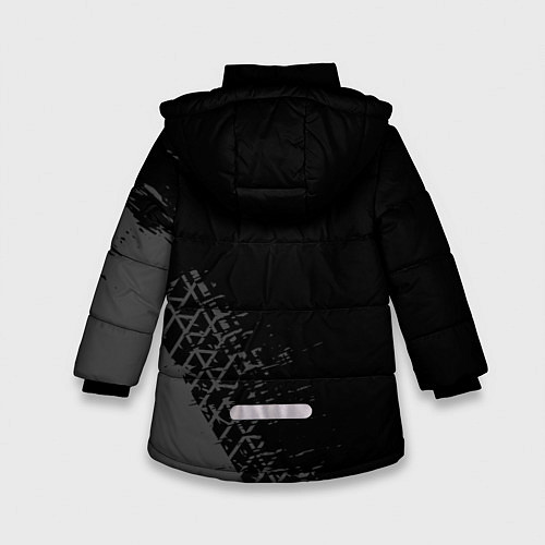 Зимняя куртка для девочки Skoda speed на темном фоне со следами шин: символ / 3D-Черный – фото 2