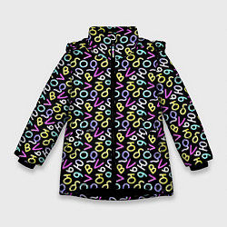 Куртка зимняя для девочки Любовь буквы паттерн, цвет: 3D-черный