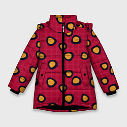 Куртка зимняя для девочки Черно-желтые пятна на красном клетчатом фоне, цвет: 3D-черный