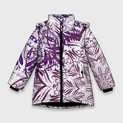 Куртка зимняя для девочки Фиолетовые мандалы, цвет: 3D-черный