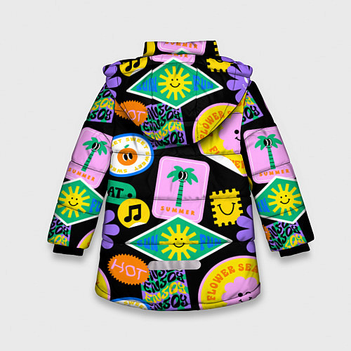 Зимняя куртка для девочки Летние наклейки pop-art паттерн / 3D-Черный – фото 2