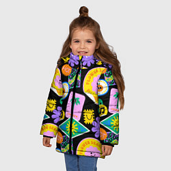 Куртка зимняя для девочки Летние наклейки pop-art паттерн, цвет: 3D-красный — фото 2