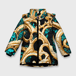 Куртка зимняя для девочки Золотые ветви, цвет: 3D-черный