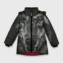 Куртка зимняя для девочки Крупная морда серого волка, цвет: 3D-красный