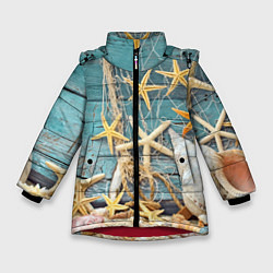 Зимняя куртка для девочки Натюрморт из сети, морских звёзд и ракушек - лето
