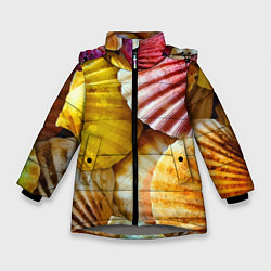 Куртка зимняя для девочки Разноцветные створки океанских раковин, цвет: 3D-светло-серый
