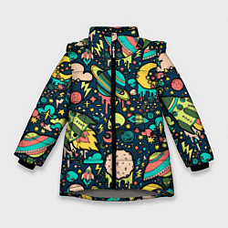 Зимняя куртка для девочки Space alien objects