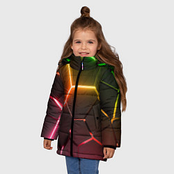 Куртка зимняя для девочки Неоновые радужные плиты, цвет: 3D-красный — фото 2