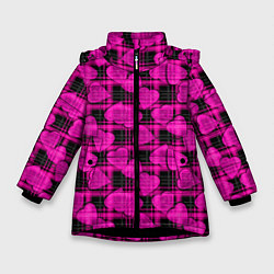 Куртка зимняя для девочки Black and pink hearts pattern on checkered, цвет: 3D-черный