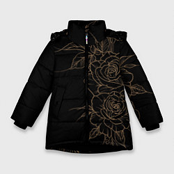 Зимняя куртка для девочки Элегантные розы на черном фоне