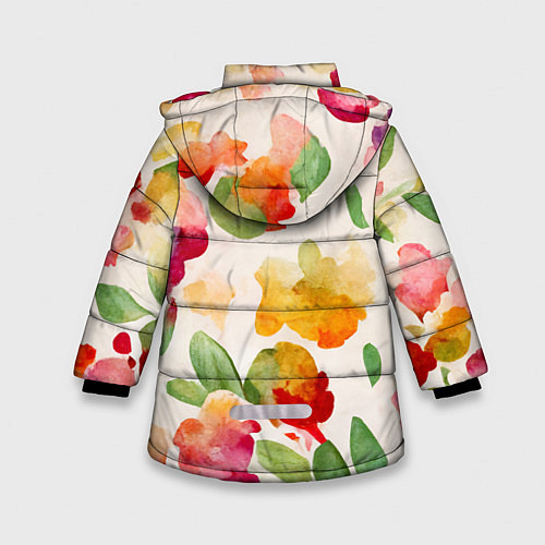 Зимняя куртка для девочки Романтичные акварельные цветы / 3D-Черный – фото 2