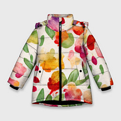 Зимняя куртка для девочки Романтичные акварельные цветы