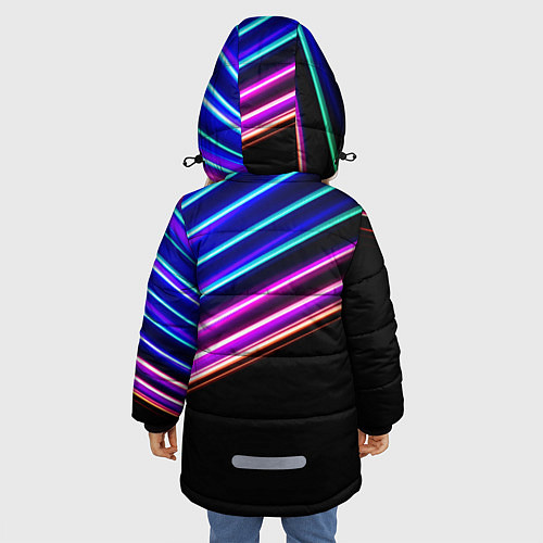 Зимняя куртка для девочки Неоновые полосы на черном / 3D-Светло-серый – фото 4