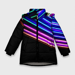 Куртка зимняя для девочки Неоновые полосы на черном, цвет: 3D-светло-серый