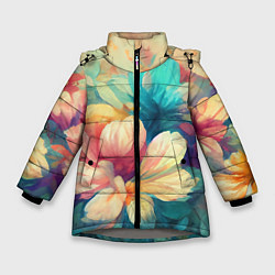 Зимняя куртка для девочки Цветочный букет нарисованный маслом