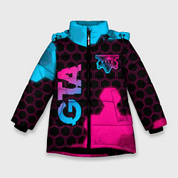 Зимняя куртка для девочки GTA - neon gradient: надпись, символ