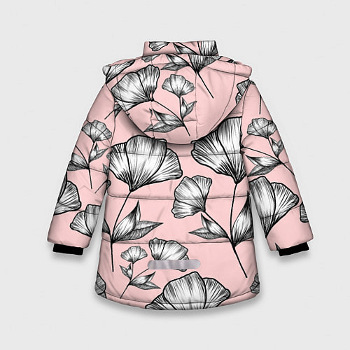 Зимняя куртка для девочки Графичные цветы на пудровом фоне / 3D-Черный – фото 2