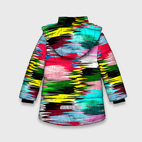 Зимняя куртка для девочки Абстрактный многоцветный неоновый узор / 3D-Черный – фото 2