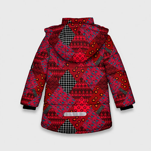 Зимняя куртка для девочки Красный лоскутный узор пэчворк / 3D-Красный – фото 2