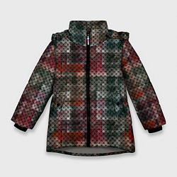 Куртка зимняя для девочки Черный сетчатый узор на гранжевом фоне, цвет: 3D-светло-серый
