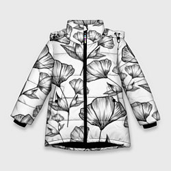 Зимняя куртка для девочки Графичные цветы на белом фоне