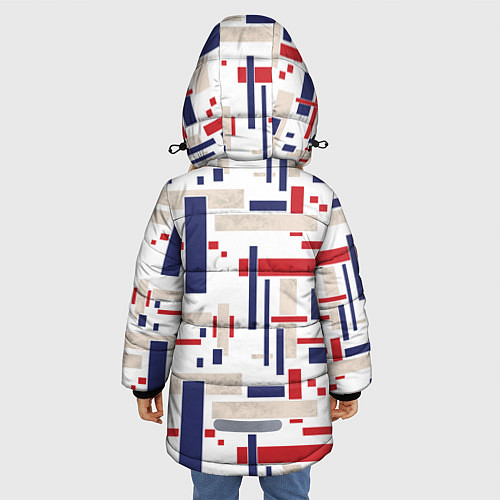 Зимняя куртка для девочки Геометрический узор Орион красно-синий на белом / 3D-Красный – фото 4
