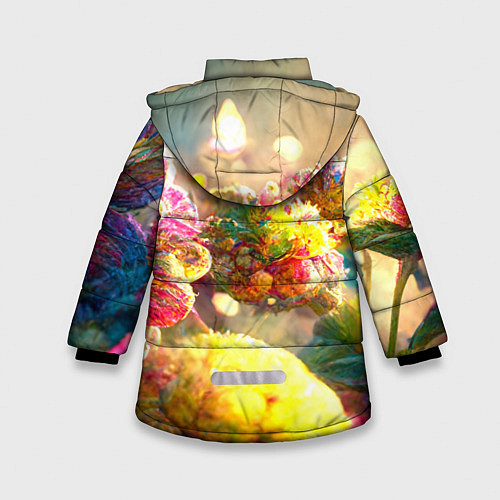 Зимняя куртка для девочки Цветы абстракция / 3D-Красный – фото 2
