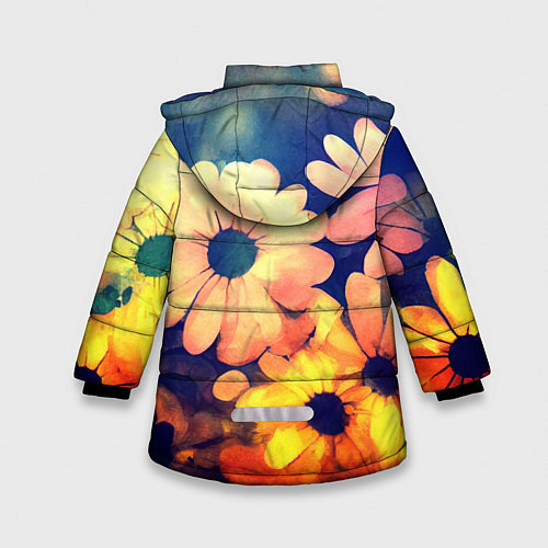 Зимняя куртка для девочки Яркий футаж из цветов / 3D-Черный – фото 2