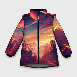 Куртка зимняя для девочки Закатное солнце в облаках, цвет: 3D-светло-серый