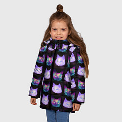 Куртка зимняя для девочки Неоновые кошачьи морды, цвет: 3D-светло-серый — фото 2