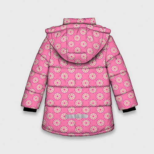 Зимняя куртка для девочки Белые цветочки на розовом фоне / 3D-Черный – фото 2