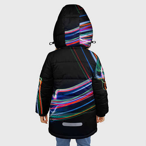 Зимняя куртка для девочки Неоновые линии во тьме / 3D-Светло-серый – фото 4