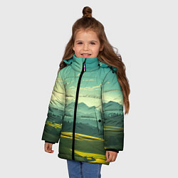 Куртка зимняя для девочки Зелёная долина, пейзаж, цвет: 3D-светло-серый — фото 2