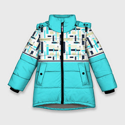 Куртка зимняя для девочки Голубой неоновый геометрический узор, цвет: 3D-светло-серый