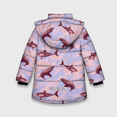 Зимняя куртка для девочки Акулы на фоне неба / 3D-Красный – фото 2