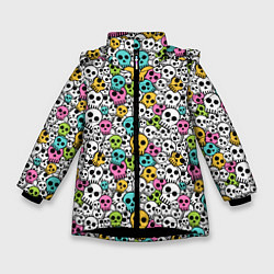 Зимняя куртка для девочки Череп разноцветный