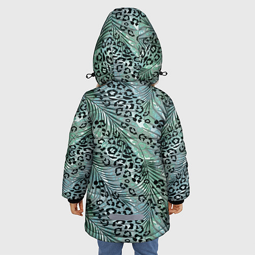 Зимняя куртка для девочки Листья пальмы на леопардовом серо - зеленом фоне / 3D-Светло-серый – фото 4
