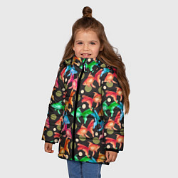 Куртка зимняя для девочки Разноцветные рыбы паттерн, цвет: 3D-светло-серый — фото 2