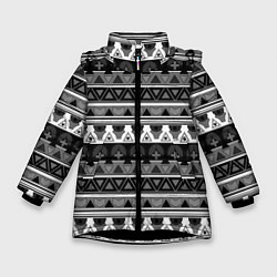 Куртка зимняя для девочки Черно-белый скандинавский орнамент, цвет: 3D-черный