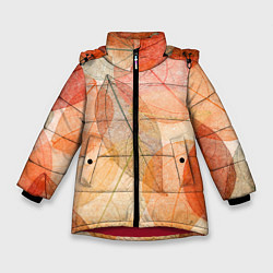 Куртка зимняя для девочки Осенние прозрачные листья, цвет: 3D-красный