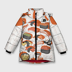 Куртка зимняя для девочки Японская еда, цвет: 3D-красный