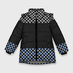 Зимняя куртка для девочки Комбинированный клетчатый узор в серо-синих тонах