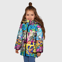 Куртка зимняя для девочки Велосипедист и глаз граффити, цвет: 3D-светло-серый — фото 2
