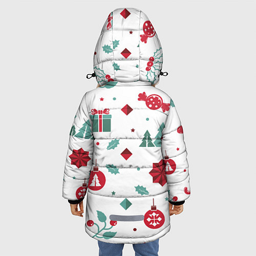 Зимняя куртка для девочки Новый год подарки, конфеты, ёлочные шары / 3D-Красный – фото 4