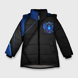 Куртка зимняя для девочки Черно-синий герб России, цвет: 3D-светло-серый
